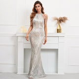 lovefery Statement Maker Halter Sequin Gown Dress