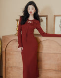 Lovefery Vampire-Red Knitted Femme Fatale Dress