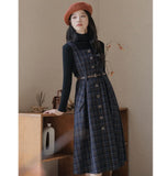 Lovefery Sorrell Dark Academia Plaid Wool Pinafore Dress