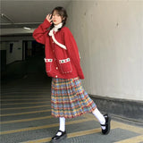 Lovefery Plaid Pleated Wool Winter Skirt