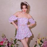 Lovefery Watercolored Flower Skirted Kawaii Swimsuit