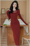 Lovefery Vampire-Red Knitted Femme Fatale Dress