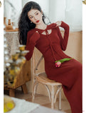 Lovefery Vampire-Red Knitted Femme Fatale Dress