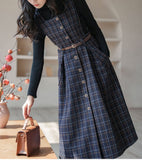 Lovefery Sorrell Dark Academia Plaid Wool Pinafore Dress