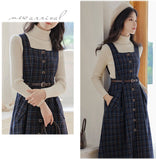 Lovefery Sorrell Dark Academia Plaid Wool Pinafore Dress