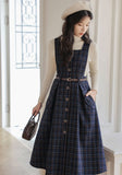 Lovefery Sorrell Dark Academia Plaid Wool Pinafore Dress