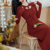 Lovefery Vampire-Red Knitted Femme Fatale Dress