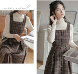 Lovefery Sorrell Dark Academia Plaid Wool Pinafore Dress