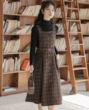 Lovefery Sorrell Dark Academia Plaid Wool Pinafore Dress