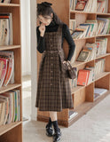 Lovefery Sorrell Dark Academia Plaid Wool Pinafore Dress