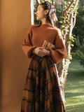 Lovefery Shadows in the Air Dark Academia Plaid Wool Dress Set