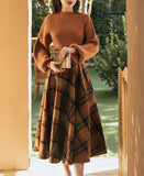 Lovefery Shadows in the Air Dark Academia Plaid Wool Dress Set