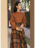 Lovefery Shadows in the Air Dark Academia Plaid Wool Dress Set