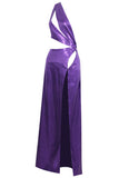 Lovefery Sparkly Sequined Split Cutout One Shoulder Evening Maxi Dress - Purple