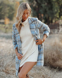 Stan Pocketed Plaid Coat - Light Blue