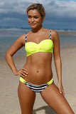 lovefery Striped Yellow Padded Gather Halter Push-up Bikini Set