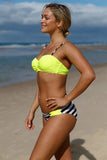 lovefery Striped Yellow Padded Gather Halter Push-up Bikini Set