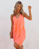 lovefery Such A Flirt Halter Ruffle Dress - Coral