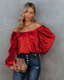 Sweeney Satin Billowed Blouse - Scarlet