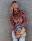 Tessy Velvet Burnout Turtleneck Top - Mauve