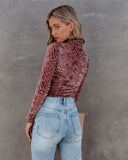 Tessy Velvet Burnout Turtleneck Top - Mauve