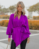 The Sweetest Satin Wrap Blouse - Orchid