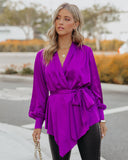 The Sweetest Satin Wrap Blouse - Orchid