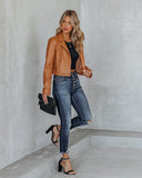 Tiller Faux Leather Crop Blazer - Biscotti