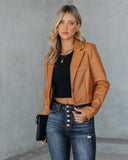 Tiller Faux Leather Crop Blazer - Biscotti