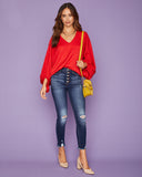 Vada Balloon Sleeve Blouse - Red