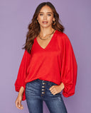 Vada Balloon Sleeve Blouse - Red