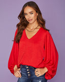 Vada Balloon Sleeve Blouse - Red