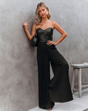 Lovefery Vip Strapless Faux Leather Pleated Jumpsuit