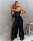 Lovefery Vip Strapless Faux Leather Pleated Jumpsuit