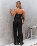 Lovefery Vip Strapless Faux Leather Pleated Jumpsuit