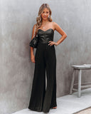 Lovefery Vip Strapless Faux Leather Pleated Jumpsuit