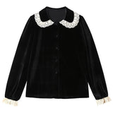 Lovefery Velvet & Lace Peter Pan Collar Blouse