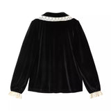 Lovefery Velvet & Lace Peter Pan Collar Blouse