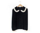 Lovefery Velvet & Lace Peter Pan Collar Blouse