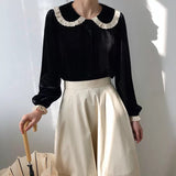 Lovefery Velvet & Lace Peter Pan Collar Blouse