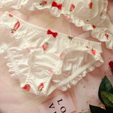 Lovefery White Strawberry Ruffle 2-piece Kawaii Princess Lolita Nymphet Lingerie Set