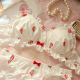 Lovefery White Strawberry Ruffle 2-piece Kawaii Princess Lolita Nymphet Lingerie Set