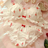 Lovefery White Strawberry Ruffle 2-piece Kawaii Princess Lolita Nymphet Lingerie Set