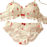 Lovefery White Strawberry Ruffle 2-piece Kawaii Princess Lolita Nymphet Lingerie Set