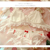 Lovefery White Strawberry Ruffle 2-piece Kawaii Princess Lolita Nymphet Lingerie Set