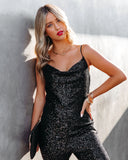 Lovefery Zaida High Low Flare Sequin Jumpsuit - Black