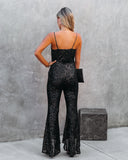 Lovefery Zaida High Low Flare Sequin Jumpsuit - Black