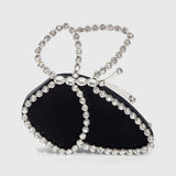 Lovefery Asymmetric Butterfly Rhinestone Embellished Satin Clutch Bag - Black