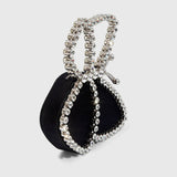 Lovefery Asymmetric Butterfly Rhinestone Embellished Satin Clutch Bag - Black