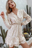 Simplee Long Sleeve V-Neck Polka Dot Print Dress